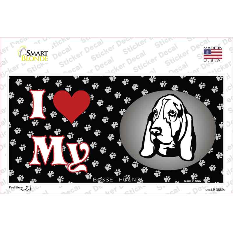 I Love My Basset Hound Novelty Sticker Decal Small