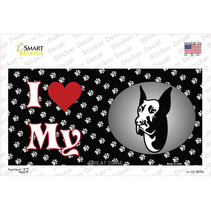 I Love My Great Dane Novelty Sticker Decal