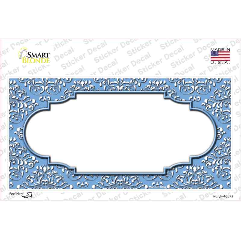 Light Blue White Damask Center Scalloped Novelty Sticker Decal