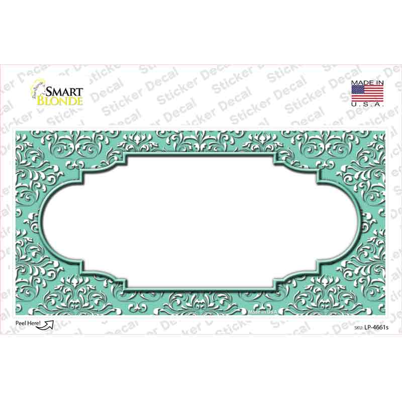 Mint White Damask Center Scalloped Novelty Sticker Decal