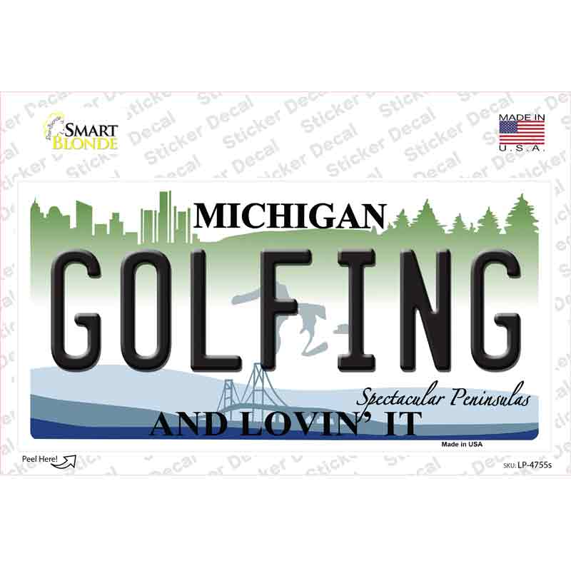 Golfing Michigan State Novelty Sticker Decal Small