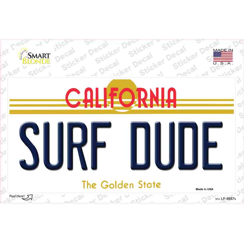 Surf Dude California Novelty Sticker Decal Small