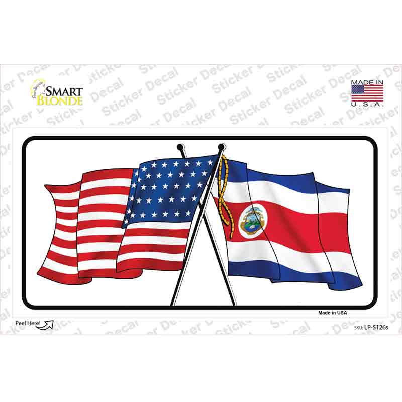 United States Costa Rica Crossed Flags Novelty Sticker Decal Small