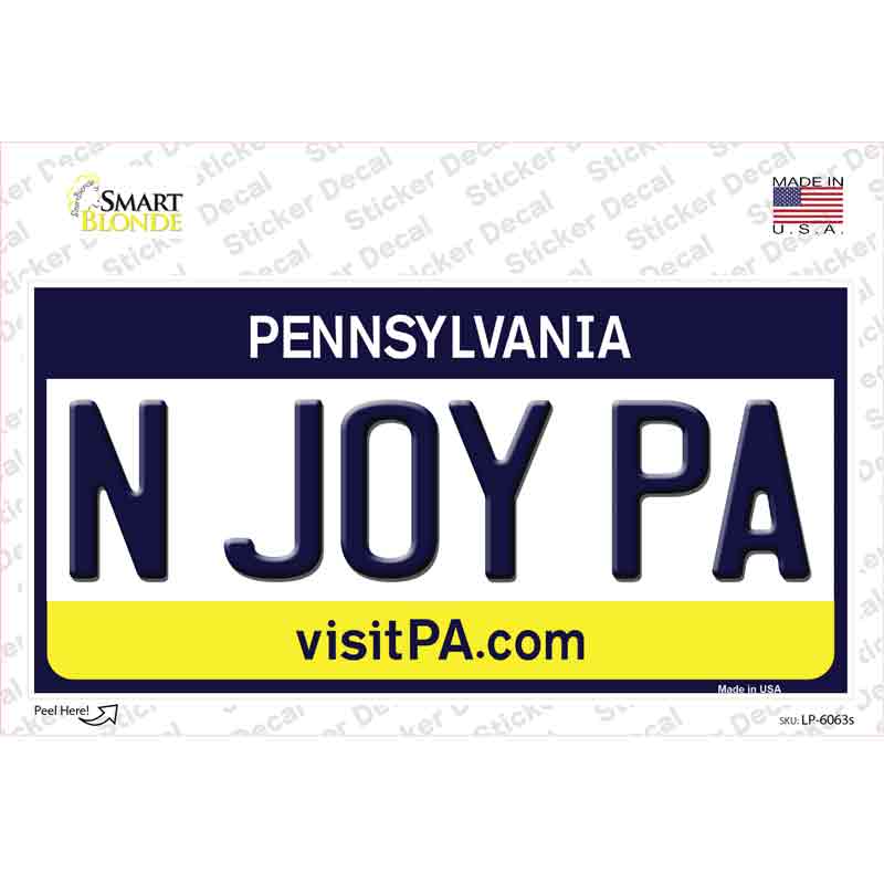 N Joy Pennsylvania State Novelty Sticker Decal Small