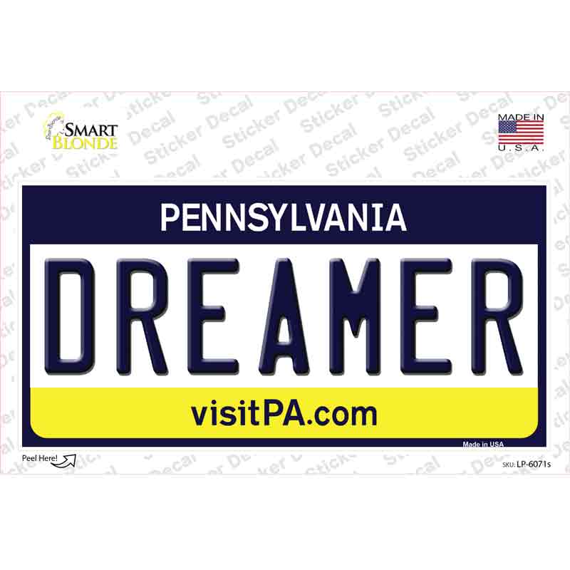 Dreamer Pennsylvania State Novelty Sticker Decal Small