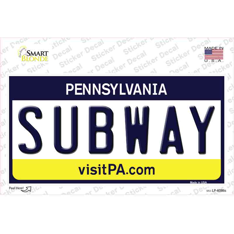 Subway Pennsylvania State Novelty Sticker Decal Small