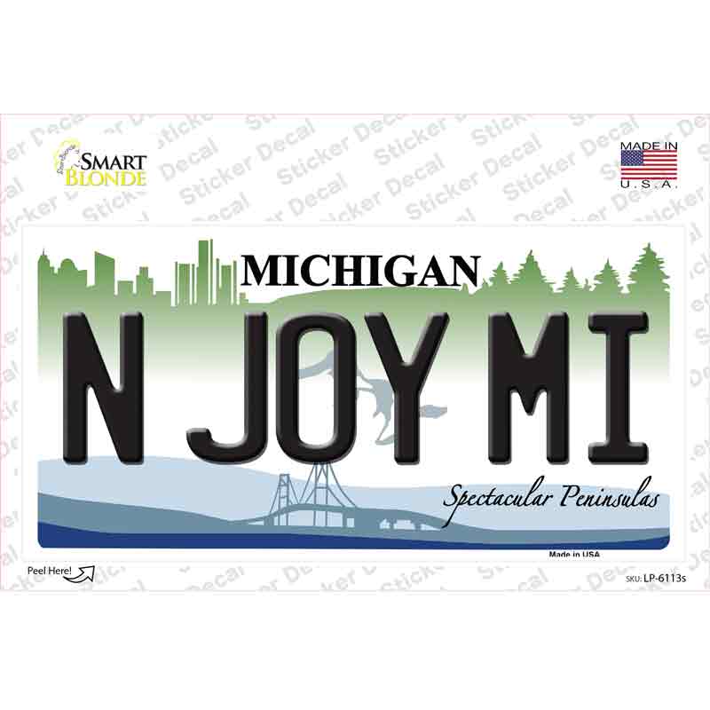 N Joy Mi Michigan Novelty Sticker Decal Small