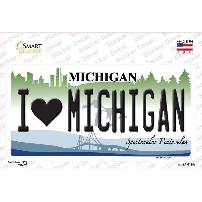 I Love Michigan Novelty Sticker Decal Small