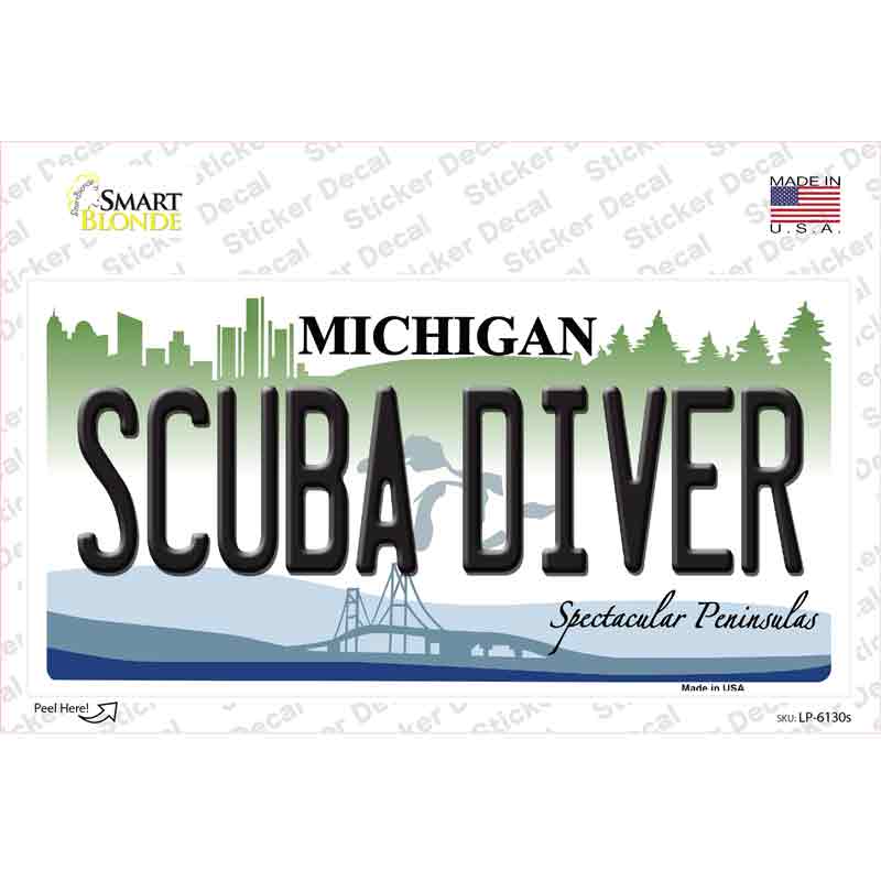 Scuba Diver Michigan Novelty Sticker Decal Small