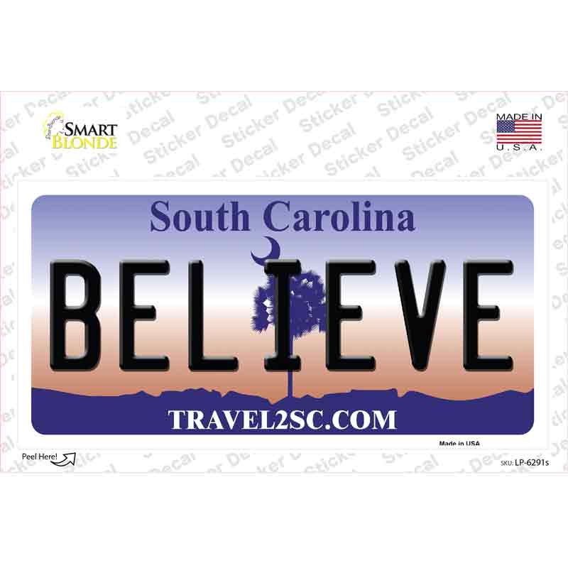 Believe South Carolina Novelty Sticker Decal Small