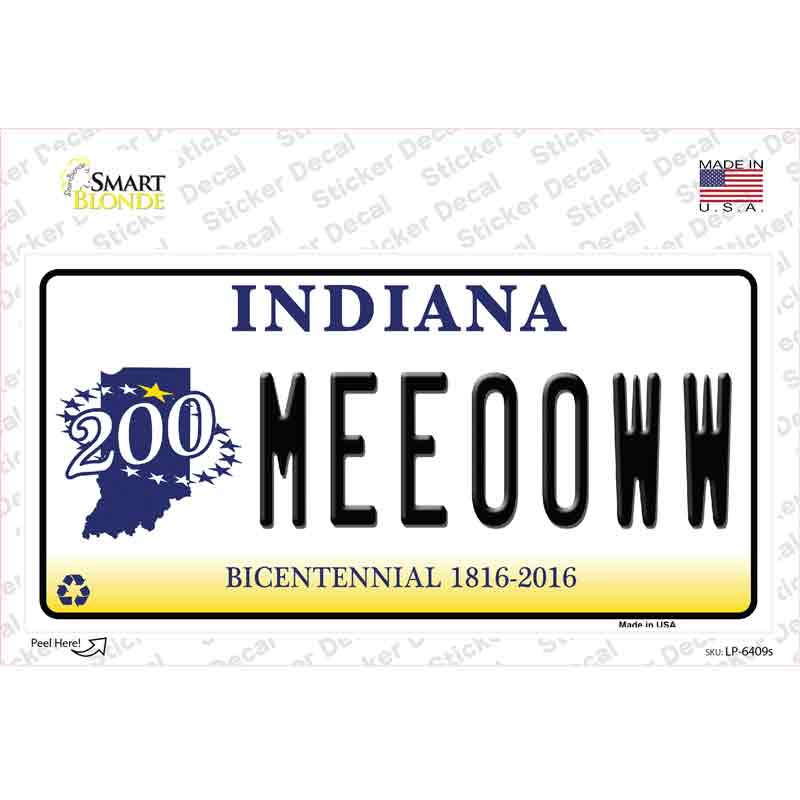 Meeooww Indiana Novelty Sticker Decal Small