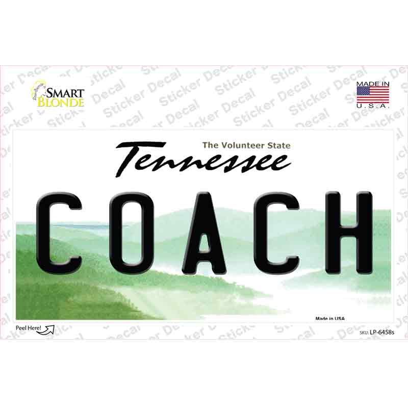 Coach Tennessee Novelty Sticker Decal Small