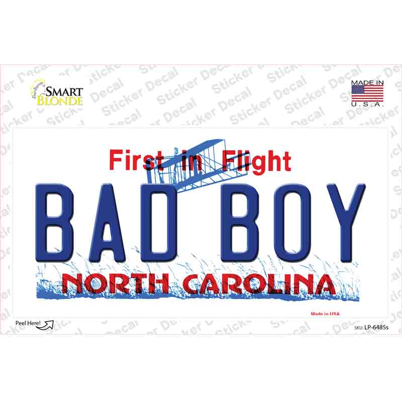 Bad Boy North Carolina Novelty Sticker Decal Small