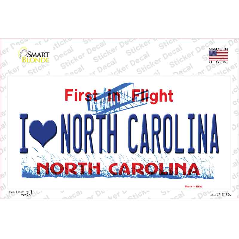 I Love North Carolina Novelty Sticker Decal Small