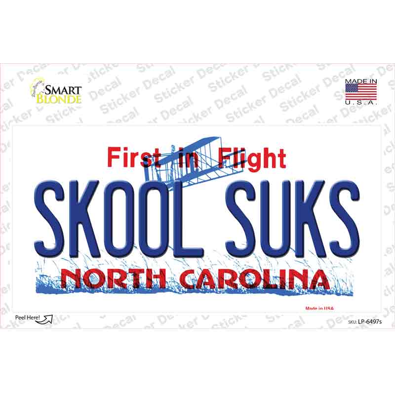 Skool Suks North Carolina Novelty Sticker Decal Small