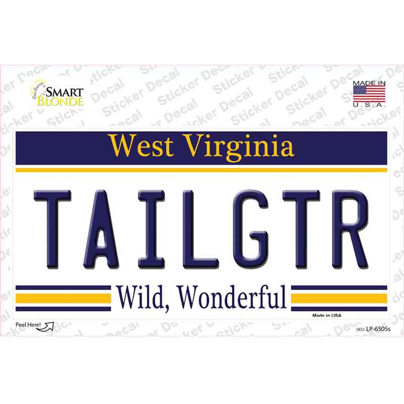 Tailgtr West Virginia Novelty Sticker Decal Small