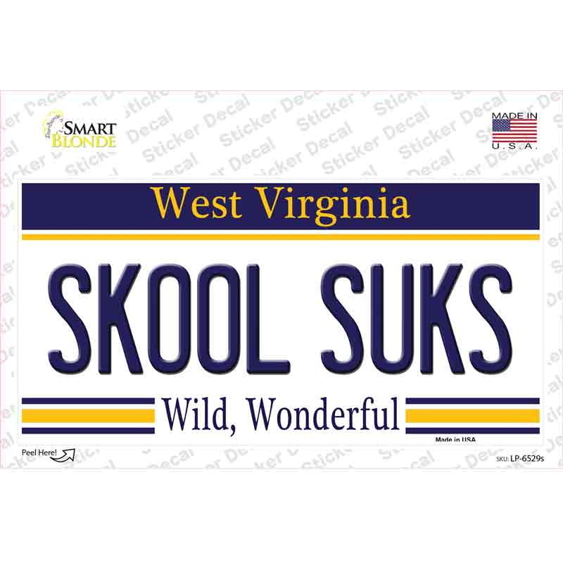 Skool Suks West Virginia Novelty Sticker Decal Small