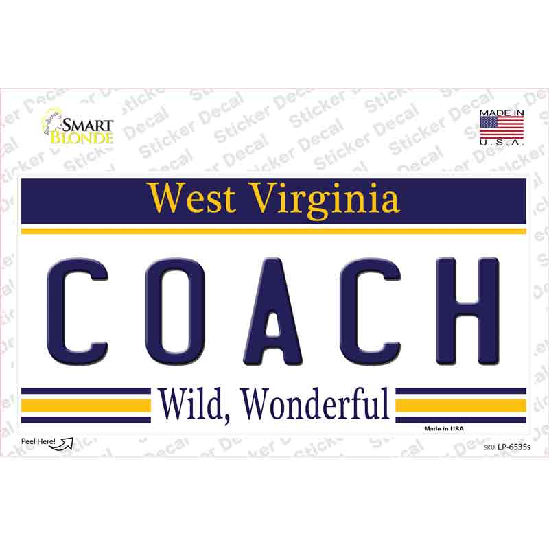 Coach West Virginia Novelty Sticker Decal Small