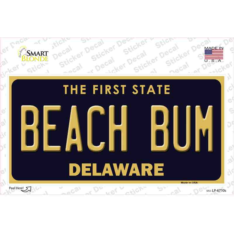 Beach Bum Delaware Novelty Sticker Decal Small