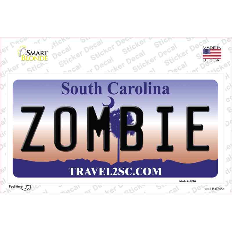 Zombie South Carolina Novelty Sticker Decal Small