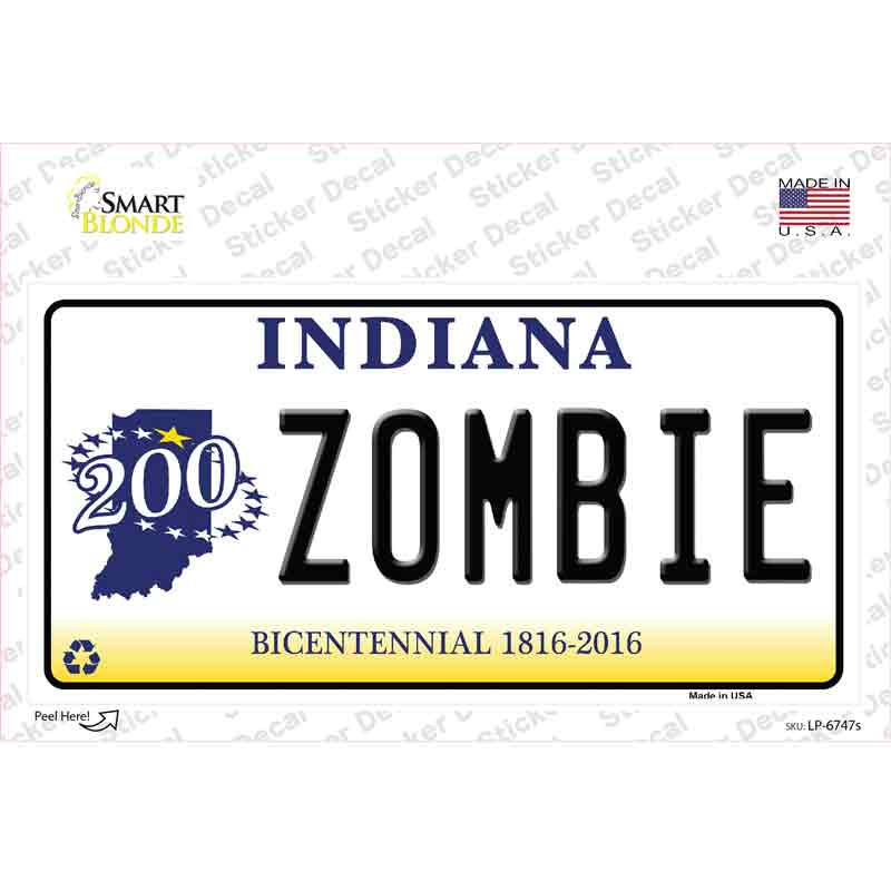 Zombie Indiana Novelty Sticker Decal Small