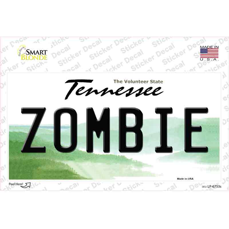 Zombie Tennessee Novelty Sticker Decal Small