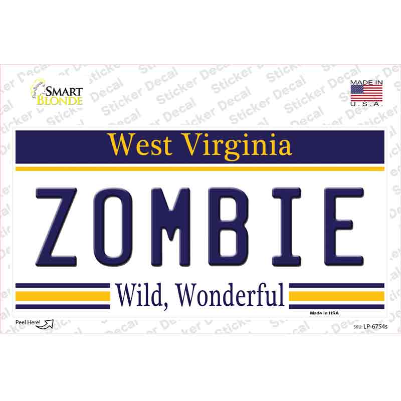 Zombie West Virginia Novelty Sticker Decal Small