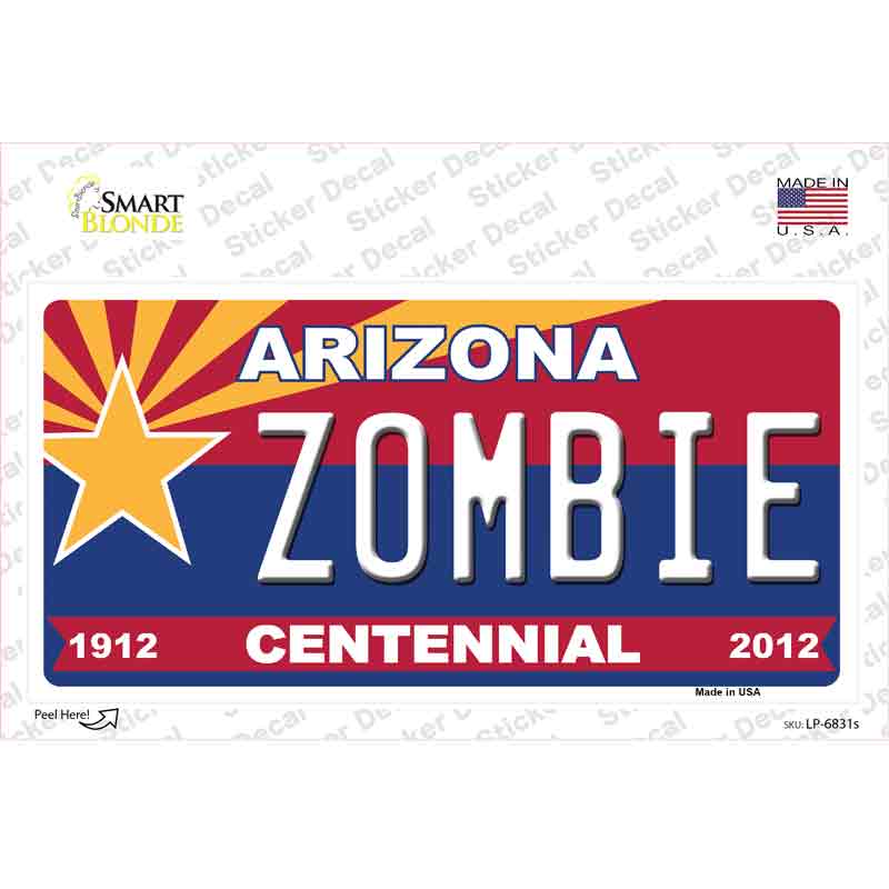 Arizona Centennial Zombie Novelty Sticker Decal Small