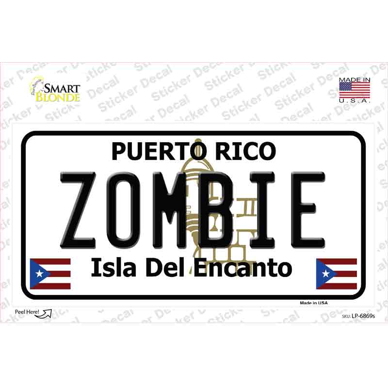 Zombie Puerto Rico Novelty Sticker Decal Small