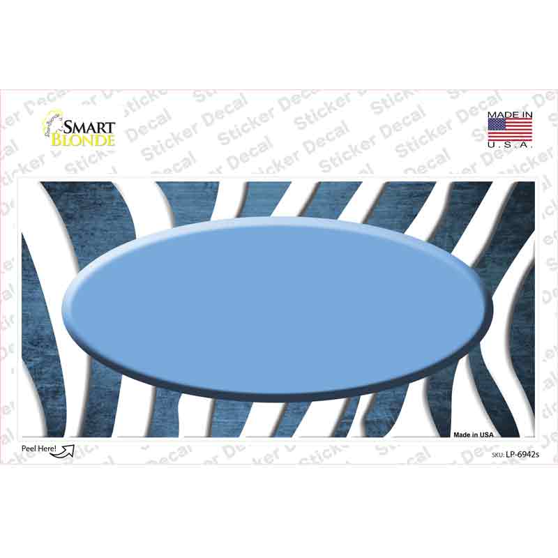 Light Blue White Zebra Oval Oil Rubbed Novelty Sticker Decal
