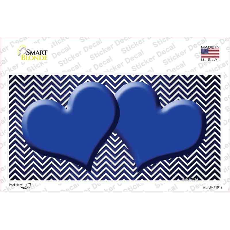 Blue White Small Chevron Hearts Oil Rubbed Novelty Sticker Decal