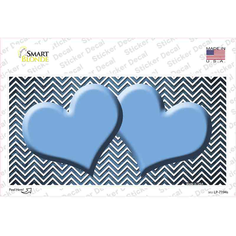Light Blue White Small Chevron Hearts Oil Rubbed Novelty Sticker Decal