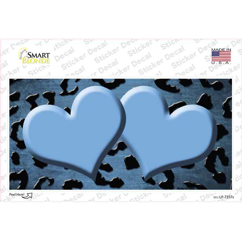 Light Blue Black Cheetah Hearts Oil Rubbed Novelty Sticker Decal