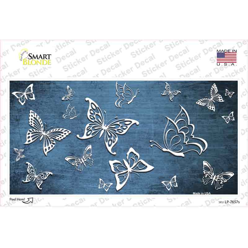 Light Blue White Butterfly Oil Rubbed Novelty Sticker Decal