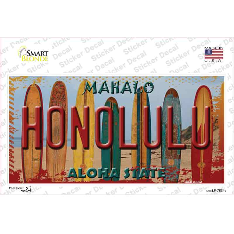 Honolulu Surfboards Hawaii State Novelty Sticker Decal Small