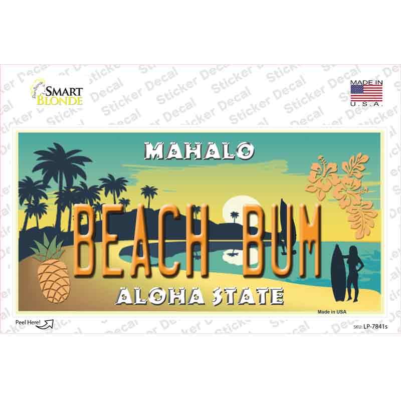 Beach Bum Hawaii Pineapple Novelty Sticker Decal Small