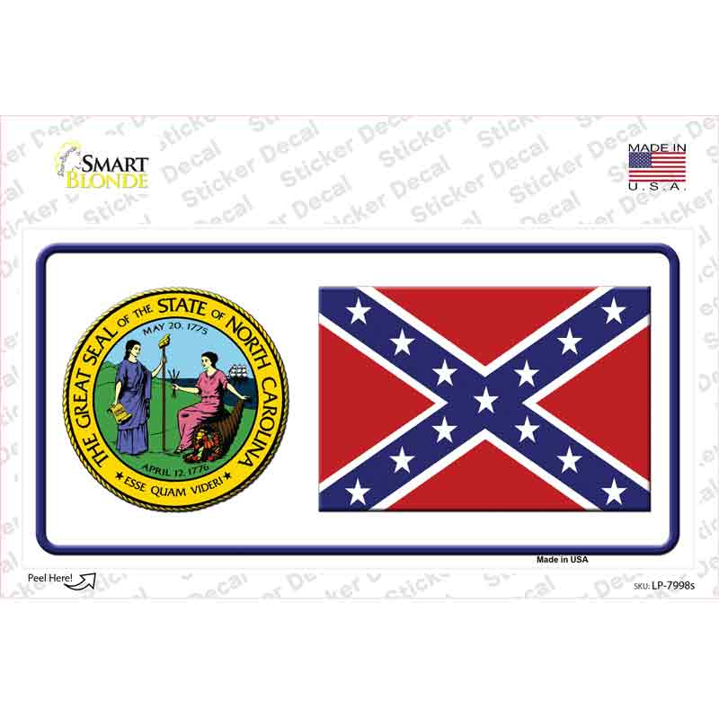 Confederate Flag North Carolina Seal Novelty Sticker Decal Small