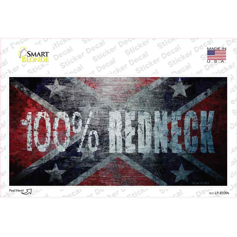 100% Redneck Confederate Novelty Sticker Decal Small