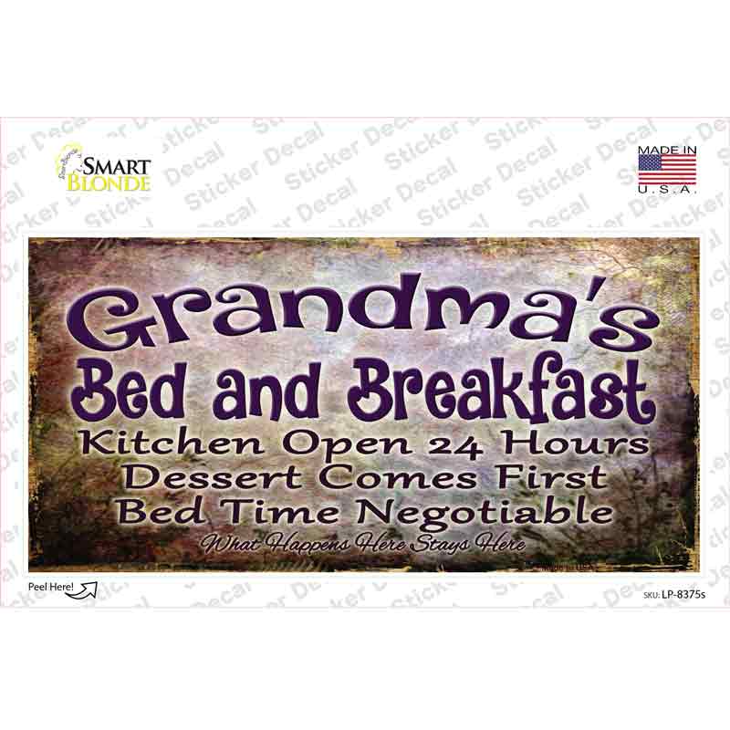 Grandmas Bed & Breakfast Novelty Sticker Decal