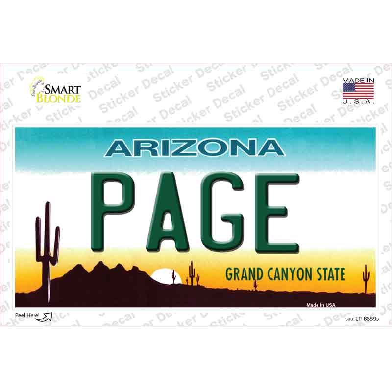 Page Arizona Novelty Sticker Decal Small