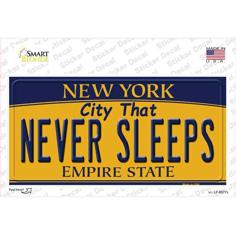 Never Sleeps New York Novelty Sticker Decal Small