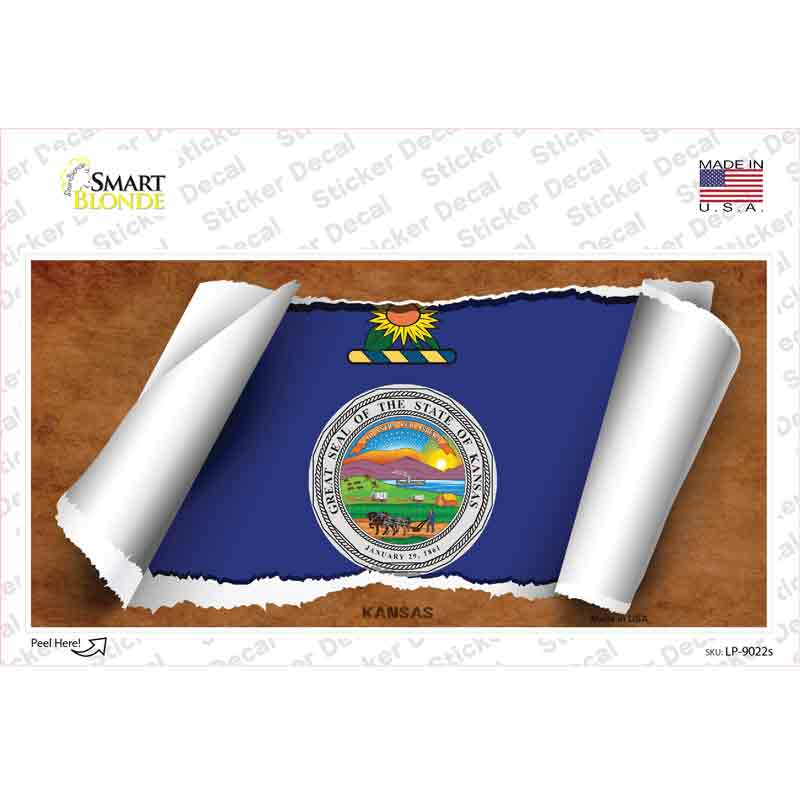 Kansas Flag Scroll Novelty Sticker Decal Small