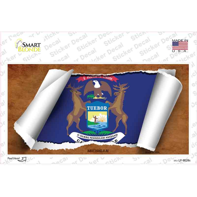 Michigan Flag Scroll Novelty Sticker Decal Small