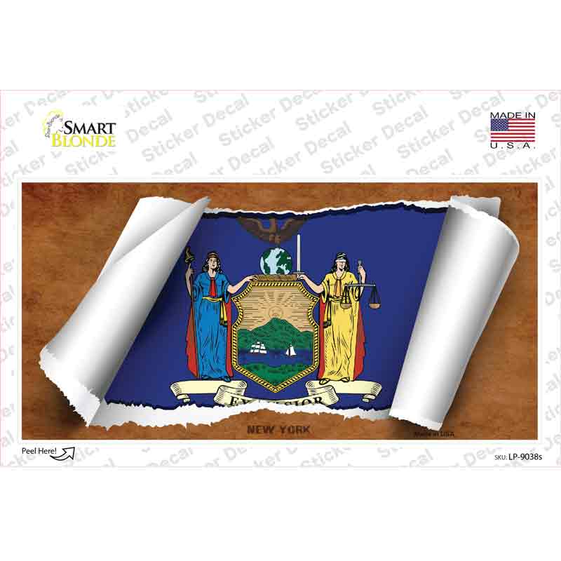 New York Flag Scroll Novelty Sticker Decal Small