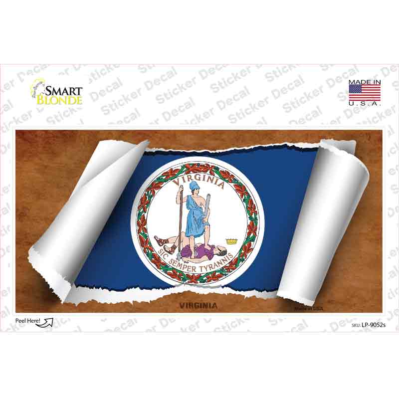 Virginia Flag Scroll Novelty Sticker Decal Small