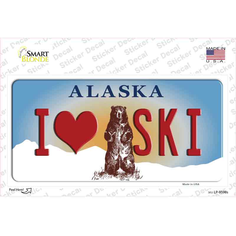 I Love Ski Alaska State Novelty Sticker Decal Small