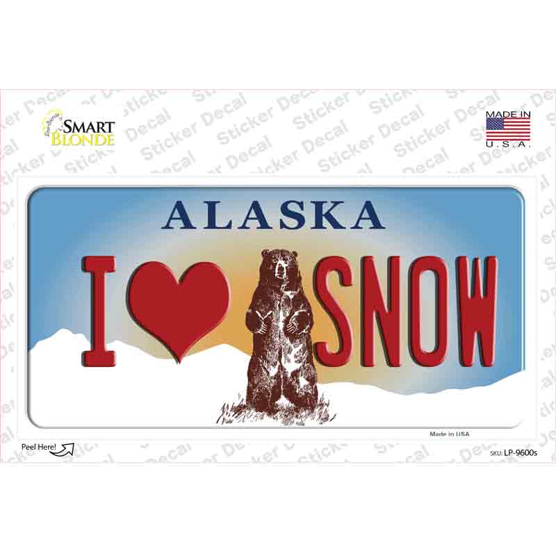 I Love Snow Alaska State Novelty Sticker Decal Small