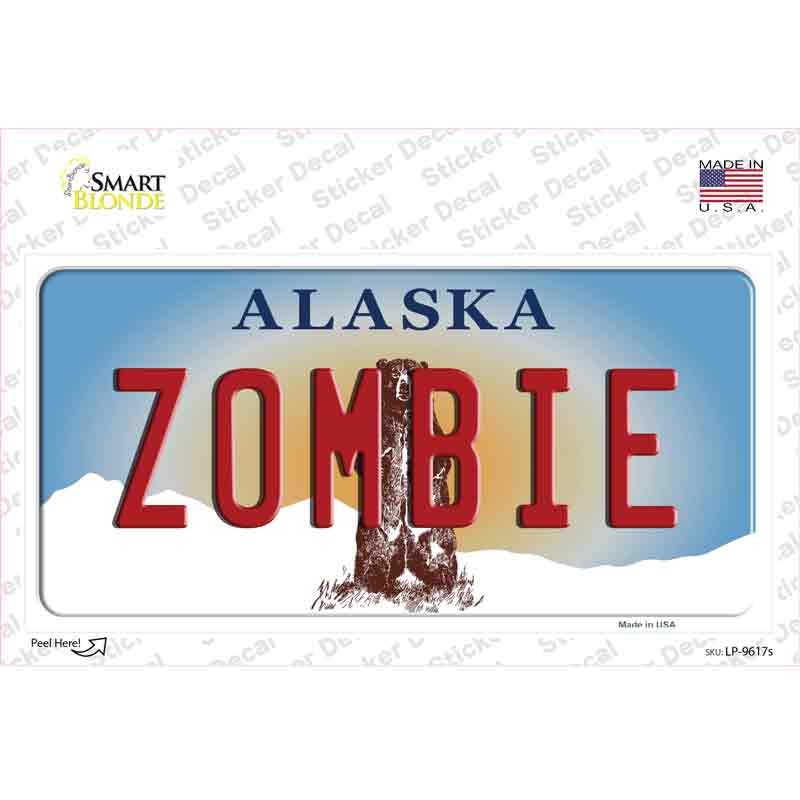 Zombie Alaska State Novelty Sticker Decal Small