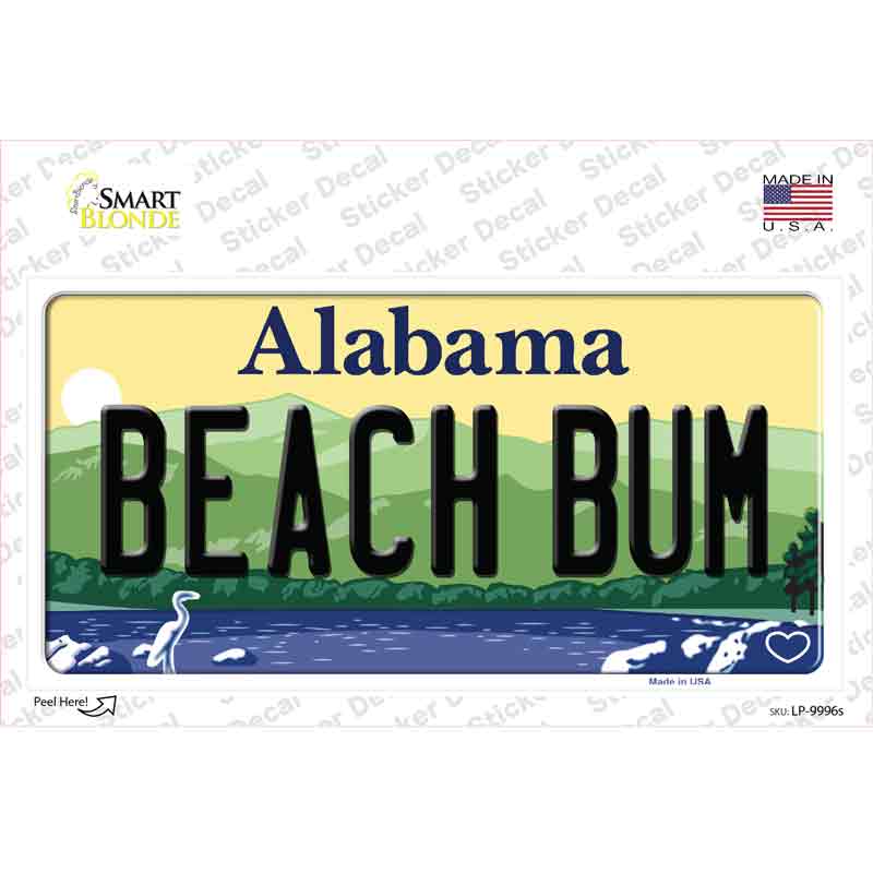 Beach Bum Alabama Novelty Sticker Decal Small