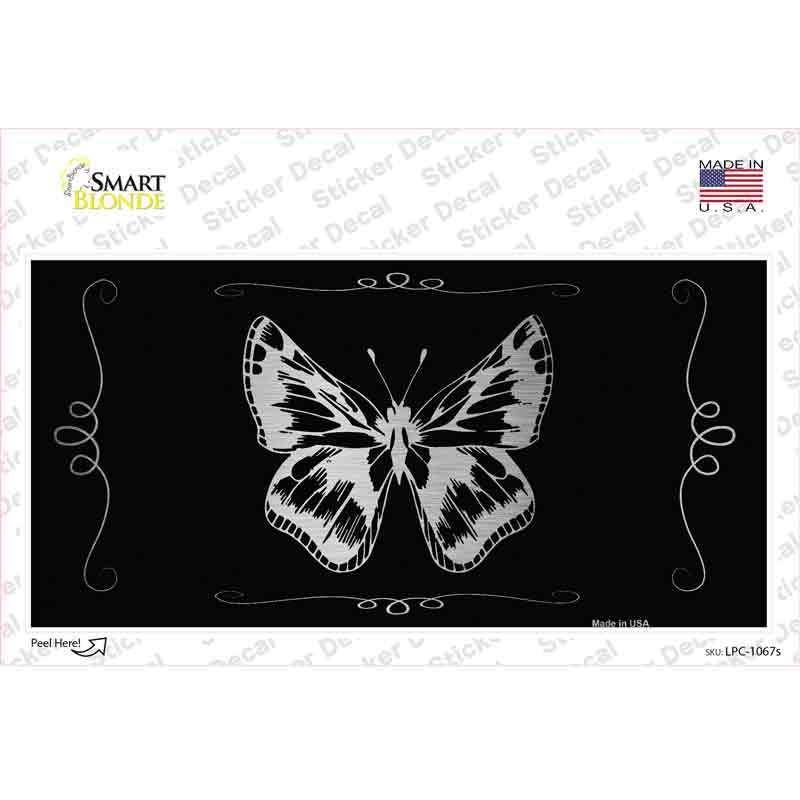 Butterfly Black Brushed Chrome Novelty Sticker Decal Small